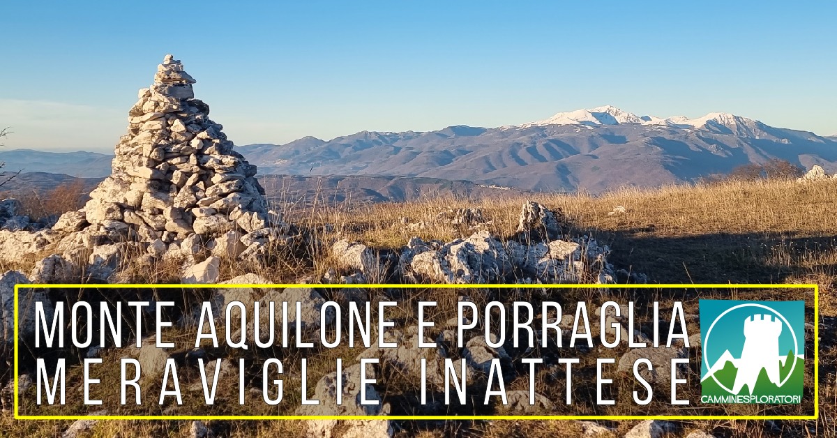 Monte Aquilone e Porraglia: Meraviglie Inattese Potrebbe essere un'immagine raffigurante montagna, le Tre Cime di Lavaredo e il seguente testo "MONTE AQUILONE ONE E .屋 PORRAGLIA Μ E ERAVIGLIE R INATTESE SE CAMMINESPLORATORI"
