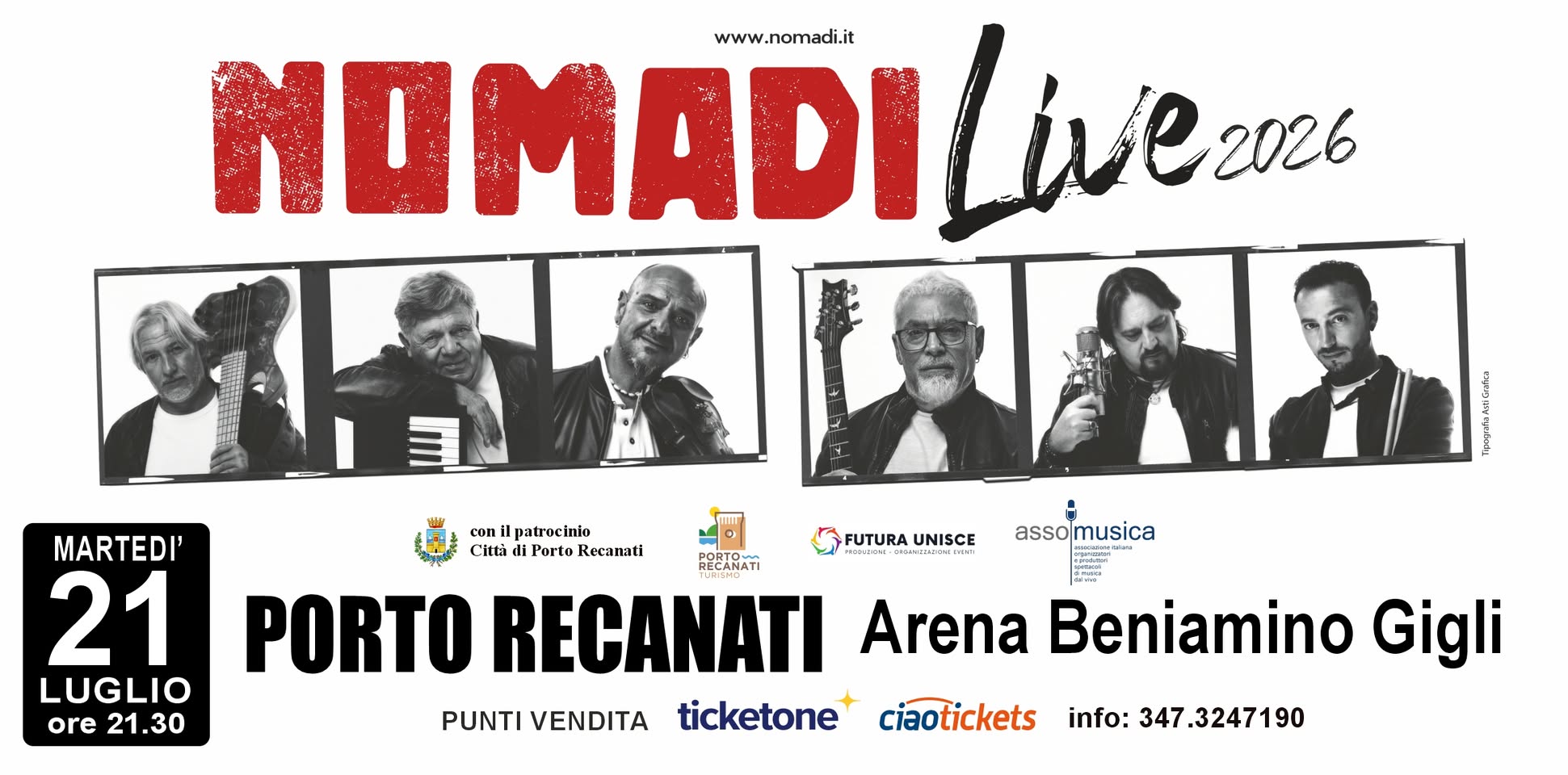 Evento NOMADI in concerto Locandina NOMADI in concerto - martedì 21 luglio ore 21:30 - 23:30