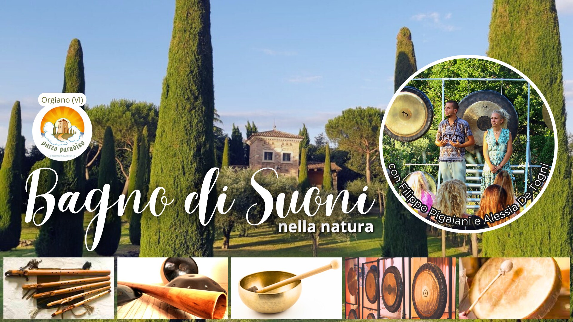 Evento Orgiano (VI) Bagno di Suoni nella Natura – a 4 Mani con Filippo Pigaiani e Alessia Locandina Orgiano (VI) Bagno di Suoni nella Natura – a 4 Mani con Filippo Pigaiani e Alessia - mercoledì 10 giugno ore 20:30 - 22:00