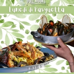 PASQUETTA PRANZO AL FULLMOON Potrebbe essere un'immagine raffigurante pasta, paella e il seguente testo "FULL FULLMOONX MOON Lunedì di Pasquetta LUNEDÌ 6 6 APRILE RILE A PRANZO VIALE TRITONE 85, CERVIAI I 329 3291464457 1464457"