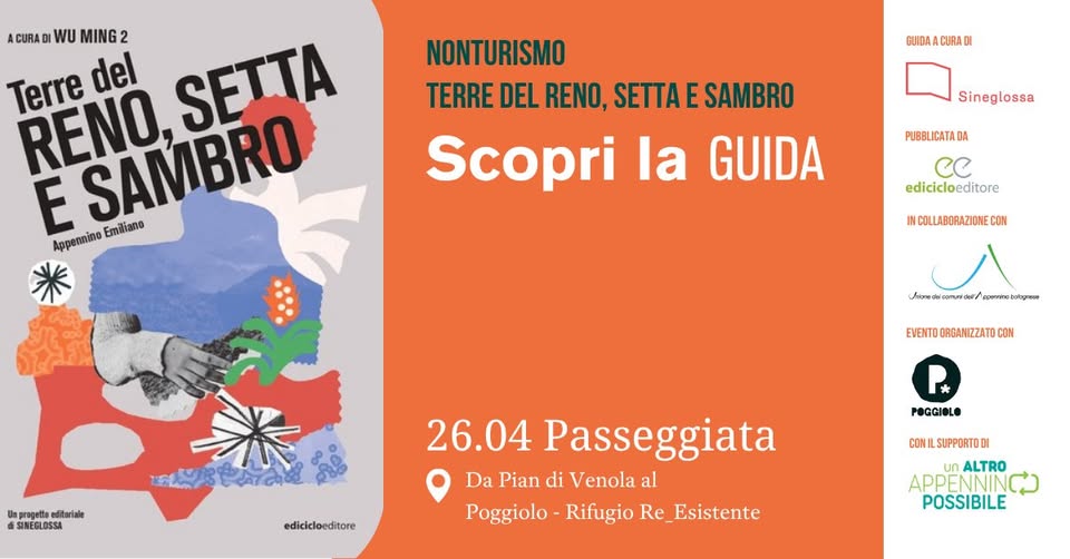 Evento Passeggiata con letture della guida “Terre del Reno, Setta e Sambro” 26 Aprile 2026 Locandina Passeggiata con letture della guida “Terre del Reno, Setta e Sambro” 26 Aprile 2026 - domenica 26 aprile ore 09:15 - 13:00