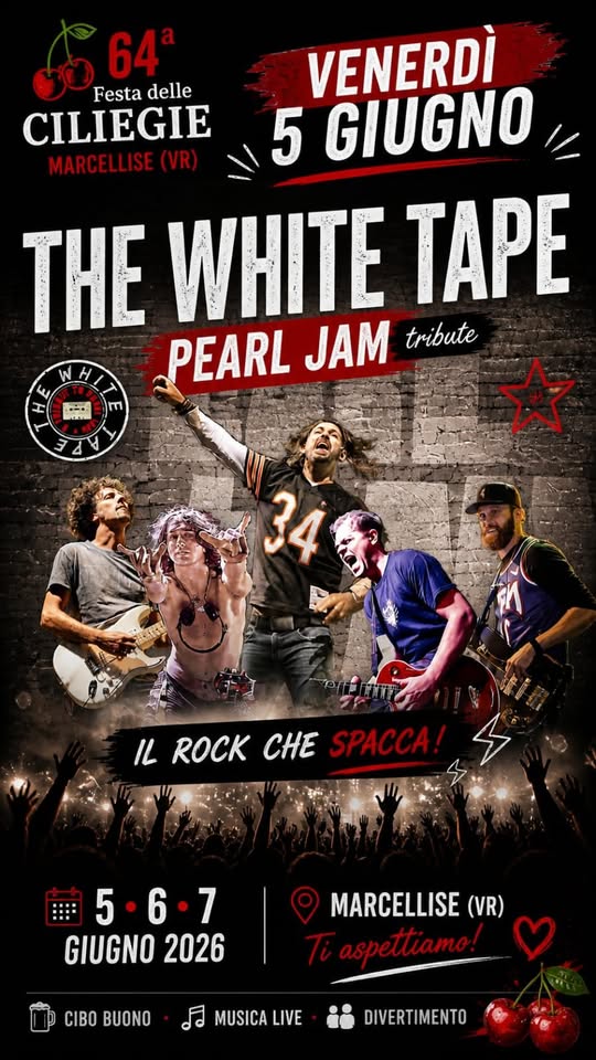 PEARL JAM tribute – The White Tape @FdC Marcellise (VR) Potrebbe essere un'immagine raffigurante chitarra e il seguente testo "Poarl ١"