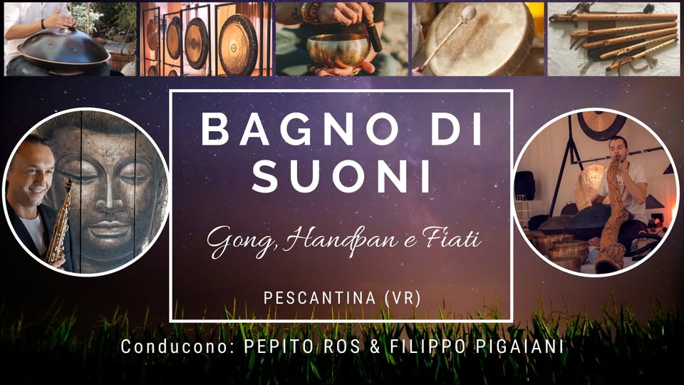 Evento Pescantina (VR) Bagno di Suoni a 4 Mani Sotto le Stelle – Gong, Handpan e Fiati Locandina Pescantina (VR) Bagno di Suoni a 4 Mani Sotto le Stelle – Gong, Handpan e Fiati - venerdì 12 giugno ore 20:30 - 22:00