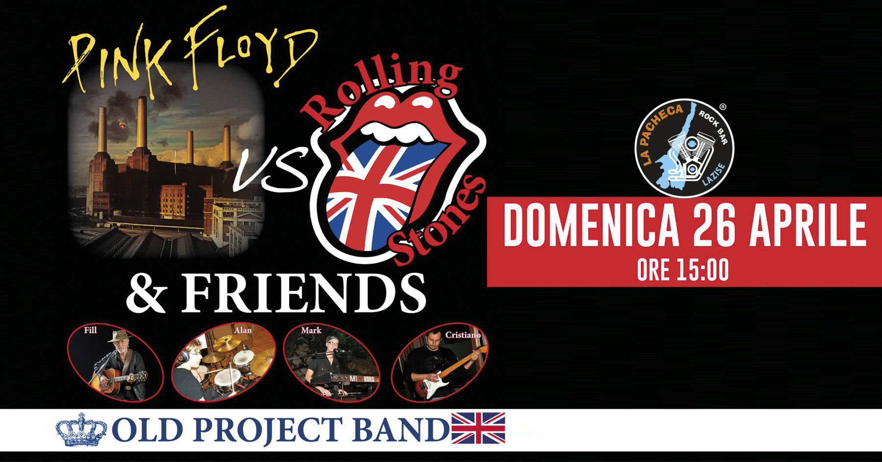 Pink Floyd vs Rolling Stones Live @ Pacheca Lazise 🎸🍺 Potrebbe essere un'immagine raffigurante il seguente testo "RINK RINKFLOYD ۴ا۸ Rolling Aebl .្ LONGS DOMENICA 26 APRILE TICHECA ROCK © ፖስቲ ΑΖΙ ORE 15:00 & FRIENDS Alan Mark Cristiane Fill បមរ្រប 製 OLD PROJECT BAND 米"