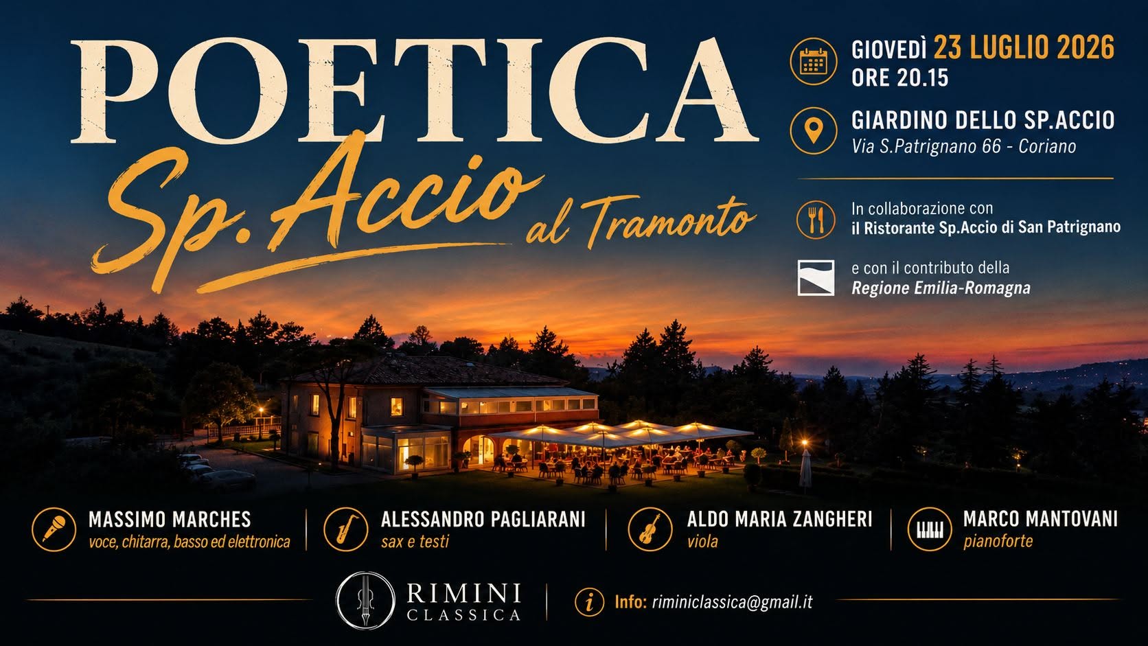 Evento POETICA – Sp.Accio al Tramonto Locandina POETICA – Sp.Accio al Tramonto - giovedì 23 luglio ore 20:15 - 21:30