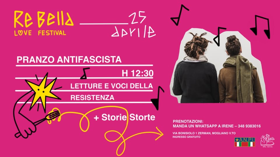 Evento Pranzo Antifascista Con Officina 31021 25 Aprile – Rebella Love Festival Locandina Pranzo Antifascista Con Officina 31021 25 Aprile – Rebella Love Festival - sabato 25 aprile ore 12:30 - 14:30