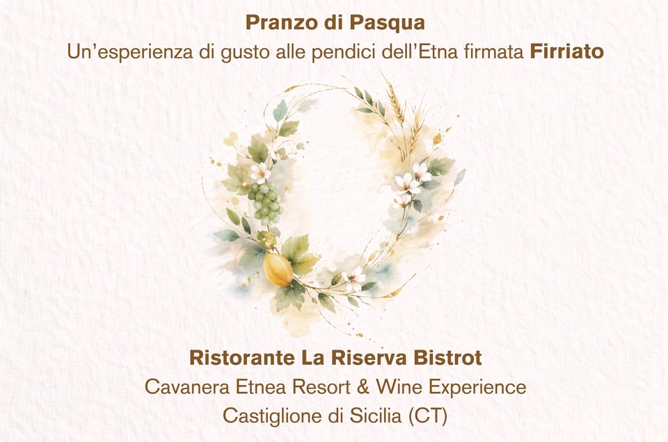 Pranzo di Pasqua 2026 – Cavanera Etna Potrebbe essere un'immagine raffigurante pasta e il seguente testo "Pranzo di Pasqua Un' esperienza di gusto alle pendici Un'esperienzadigustallependici dell'Etna dell' Etna firmata Firriato Riserva Ristorante La Bistrot Cavanera Etnea Resort & Wine Experience Castiglione di Sicilia (CT)"