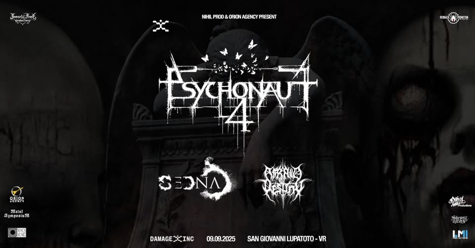 PSYCHONAUT 4 + Sedna + Die Sünde / Live @ Damage Inc Live Club (San Giovanni Lupatoto – VR) Potrebbe essere un'immagine raffigurante testo