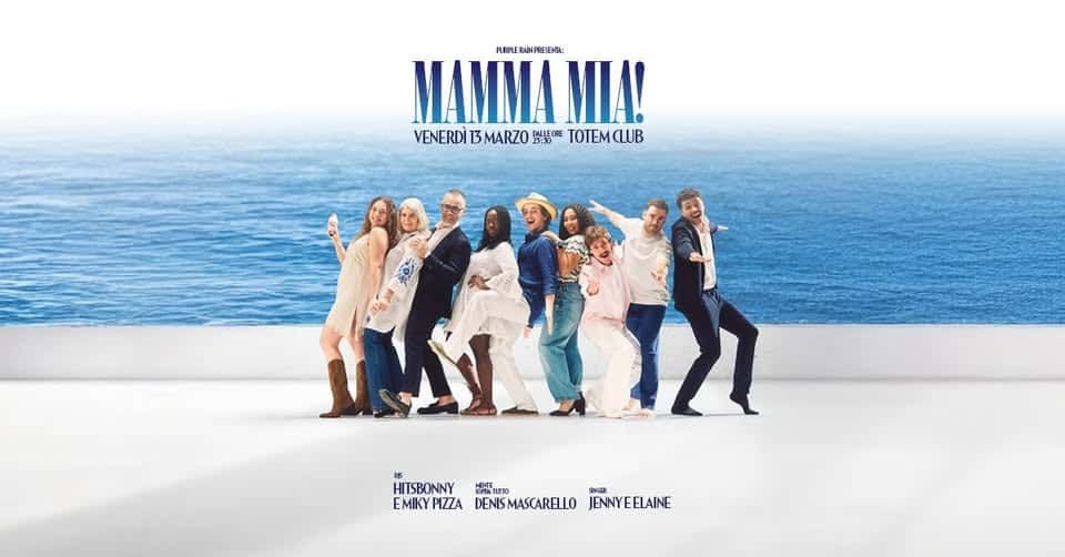 PURPLE RAIN MAMMA MIA! – TOTEM CLUB Potrebbe essere un'immagine raffigurante testo