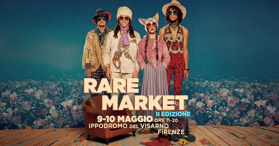Potrebbe essere un'immagine raffigurante macramè e il seguente testo "RARE MARKET 9-10 MAGGIO ORE ORE11-20 11-20 II EDIZIONE IPPODROMO DEL VISARNO FIRENZE"