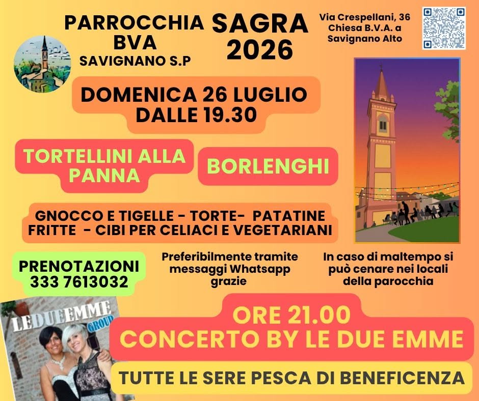 Evento Sagra di San Luigi – Savignano Sul Panaro (MO) Locandina Sagra di San Luigi – Savignano Sul Panaro (MO) - domenica 26 luglio ore 21:00 - 23:00