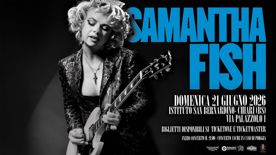 Samantha Fish – Chiari Music Festival by ADMR Potrebbe essere un'immagine raffigurante chitarra e testo