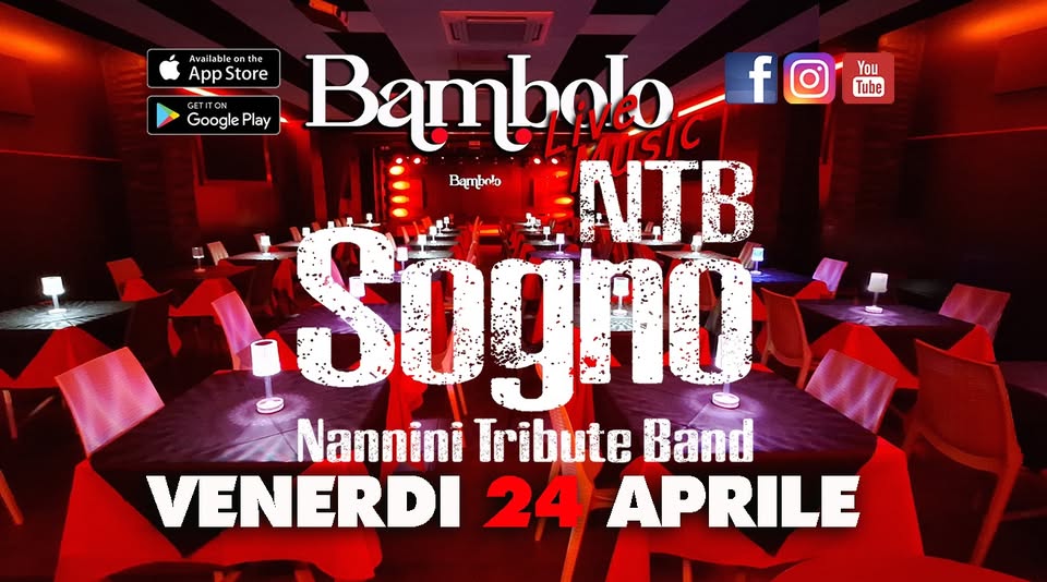 “SOGNO” Tributo GIANNA NANNINI – Venerdi 24 Aprile Potrebbe essere un'immagine raffigurante il seguente testo "You Tube Avai Av lab ailableont eo A Aso Store Bambolo বাননাত GETITON f Google Play Bymbnto NTB SOGRO S0! Nannini Tribute Band VENERDI 24 APRILE"
