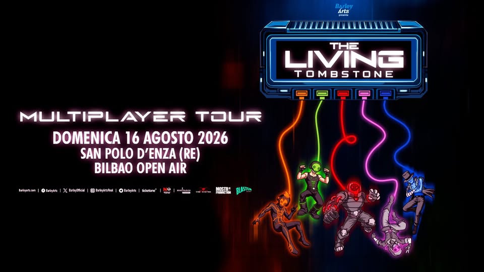 The Living Tombstone / Multiplayer Tour / Live in San Polo d’Enza (RE) Potrebbe essere un'immagine raffigurante testo