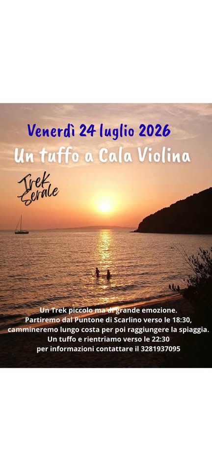Evento Tramonto a Cala Violina. Locandina Tramonto a Cala Violina. - venerdì 24 luglio ore 18:30 - 22:30
