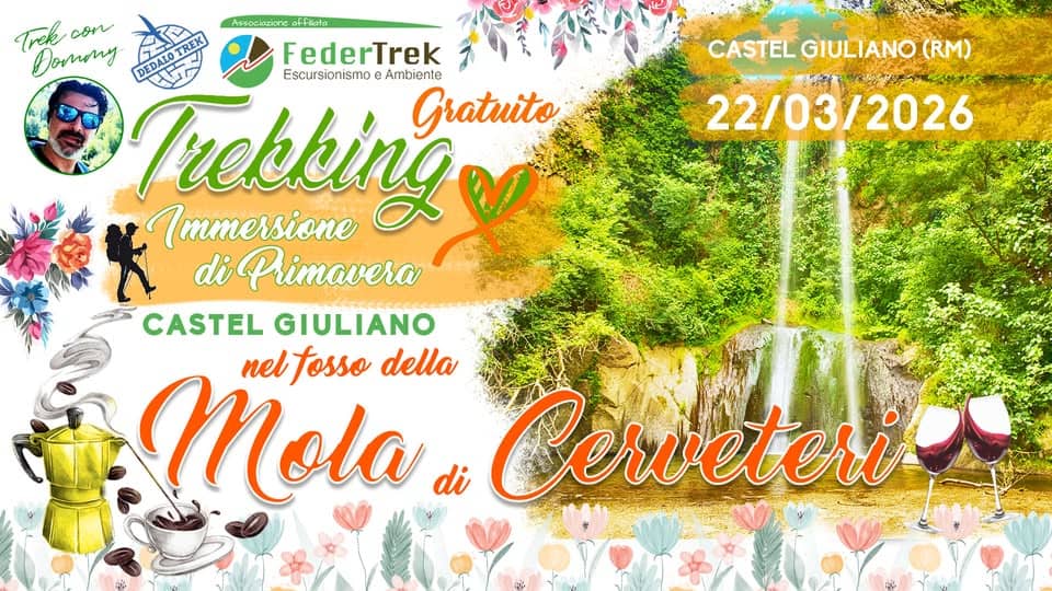 Evento Trek GRATUITO di Primavera Castel Giuliano il borgo sui Ceriti tra Cascate e Ferriere Locandina Trek GRATUITO di Primavera Castel Giuliano il borgo sui Ceriti tra Cascate e Ferriere - domenica 22 marzo ore 09:00 - 11:00