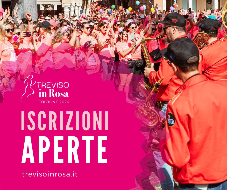 Treviso in Rosa Potrebbe essere un'immagine raffigurante il seguente testo "TREVISO in Rosa EDIZIONE EDIZIONE2026 2026 ISCRIZIONI APERTE trevisoinrosa.it"