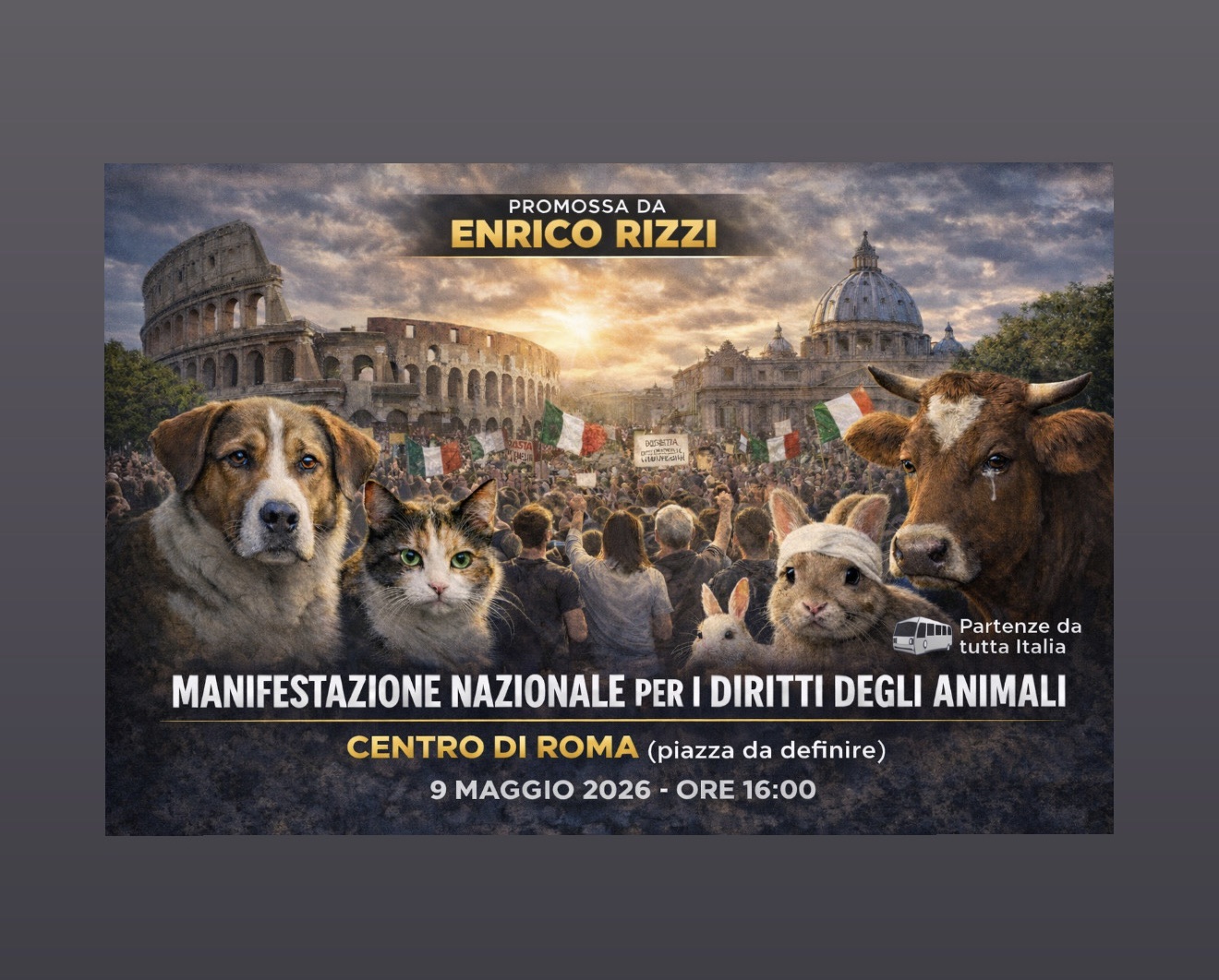 Evento Tutti A Roma Per Rendere Giustizia Agli Animali Locandina Tutti A Roma Per Rendere Giustizia Agli Animali - sabato 9 maggio ore 15:00 - 17:30
