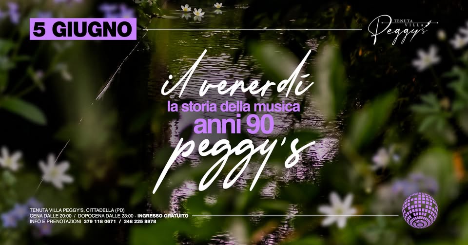 05.06 IL VENERDI PEGGY’S ANNI ’90 Potrebbe essere un'immagine raffigurante non ti scordar di me e testo