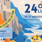 24 ORE LUDICA a Mansuè – 3ª edizione Potrebbe essere un'illustrazione raffigurante il seguente testo ":Depalia:iniadel 24 ORE ሏርሮ LICA rnbanepblHecR A MANSUÉ (TV) LUDICA ..' MARATONA DI GIOCHI DA TAVOLO, DI CARTE GIOCHI DI RUOLO, TORNEI, VIDEOGIOCHI DALLE ORE 16.00 ALLE ORE 16.00 DI SABATO 16 E DOMENICA 17 MAGGIO 2026 MANSUÉ (TV) via M. Furlan ቢ (a fianco della Biblioteca) INGRESSO LIBERO SEMPRE DISPONIBILI DURANTE L'EVENTO: giochi da tavolo della nostra ludoteca, giochi da tavoliere, ping pong, calcio balilla, videogiochi, baretto sociale ONLINE IL PROGRAMMA ORARIO DEI TORNEI PER INFO PRENOTAZIONI ESPERIENZE: CERCA 24 ORE LUDICA MANSUE' SU WWW.EVENTBRITE.IT"