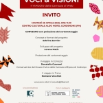 A Cordenons VOCI & VISIONI Il viaggio dalla carrozza al web Potrebbe essere un contenuto grafico raffigurante occhiali e il seguente testo "VOCI & VISIONI Il VIAGGIO dalla Carrozza al Web INVITO MARTEDÌ 28 APRILE 2026, ORE 11.00 CENTRO CULTURALE ALDO MORO, CORDENONS (PN) CONVEGNO con proiezione del cortometraggio Concept format del progetto Sabrina Zannier Sviluppo del progetto Lorena Matic Proiezione del cortometraggio Il viaggio in Carrozza Donatella Guarneri Conservatrice del Museo Civico delle Carrozze d' A'Epoca di Codroipo II viaggio in Treno Romano Vecchiet www.eco-ets.it/ eco.ets@libero.it Una produzione con sostegno ECO REGIONE AUTONOMA FRULI VENEZIA GIULIA IO SONO FRIULI VENEZIA GIULIA Conil Parternariato la collaborazione Jalvani Media MediaPartner Partner teleantenna.it"