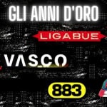 Anni d’oro Live Tribute a Vasco Liga 883 La nueva amanecer Potrebbe essere un contenuto di pop art raffigurante il seguente testo "GLI ANNI D'ORO LIGABUE 文 台 883"