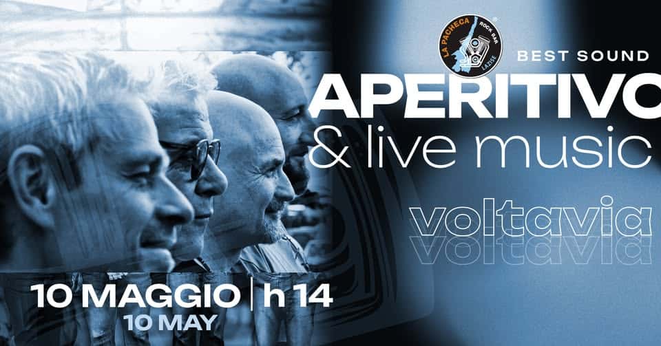 APE-TIME 🍺 with VOLTA VIA @ La PACHECA 🎸🍺 Potrebbe essere un'immagine raffigurante tromba e il seguente testo "SCHECA ROCNI PO AZISE BEST SOUND APERITIVO & live music voltavia Voltavid 가국 10 MAGGIO h 14 10 MAY"