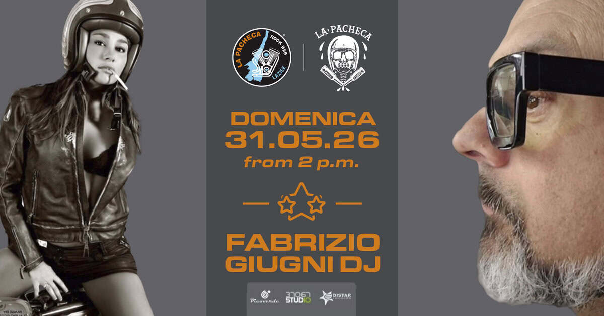 Aperitivo & Dj Set by Fabrizio Giugni@Pacheca Lazise 🎸🍺 Potrebbe essere un'immagine raffigurante il seguente testo "neHEa oc ·PACHECA AZISE 微网 DOMENICA 31.05.26 05. 26 from from2p.m. 2 p.m. FABRIZIO GIUGNIDJ DJ Picovrde STUDIC הטסה2 DISTAR"