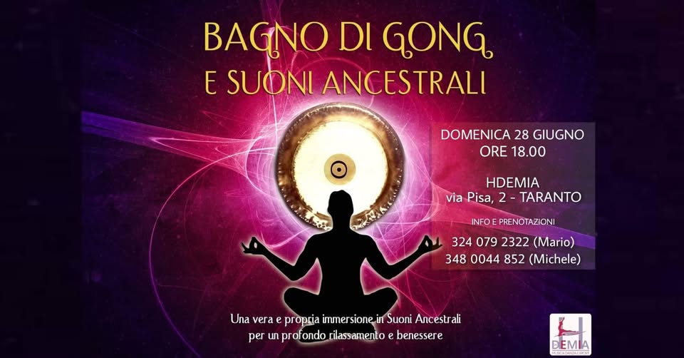 Evento BAGNO DI GONG e Suoni Ancestrali a Taranto Locandina BAGNO DI GONG e Suoni Ancestrali a Taranto - domenica 28 giugno ore 18:00 - 20:00