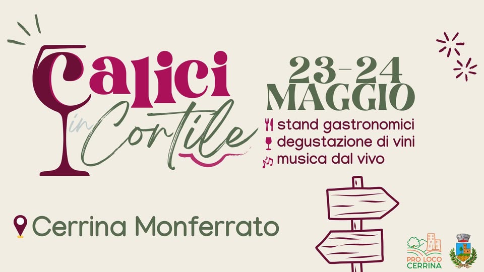 Evento Calici In Cortile 23 – 24 Maggio 2026 Locandina Calici In Cortile 23 – 24 Maggio 2026 - da sabato 23 maggio - domenica 24 maggio 2026 ore 17:00 ore 20:45