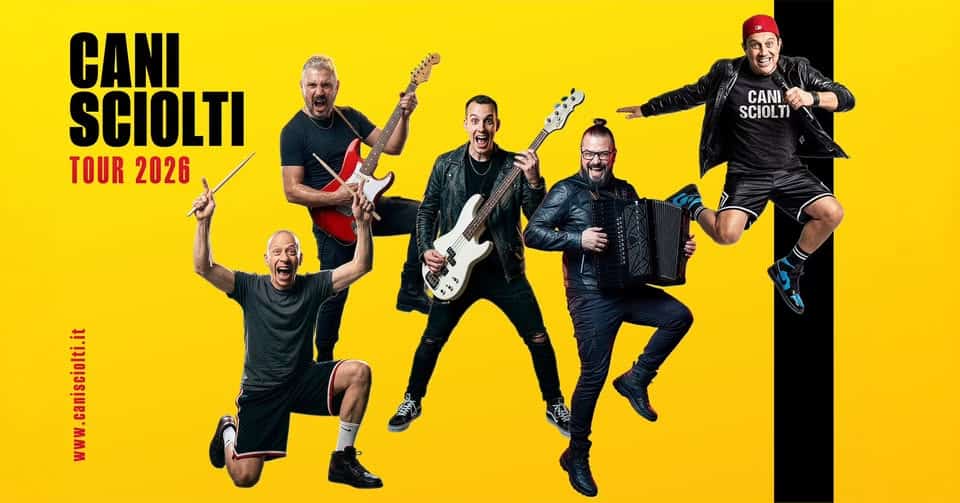 Cani Sciolti – Tizzano Val Parma (Pr) “Paella Rock” Potrebbe essere un'immagine raffigurante il seguente testo "CANI SCIOLTI TOUR 2026 SCIOLTI CANI SCIOLTI iscial canisciolti.it MMM"