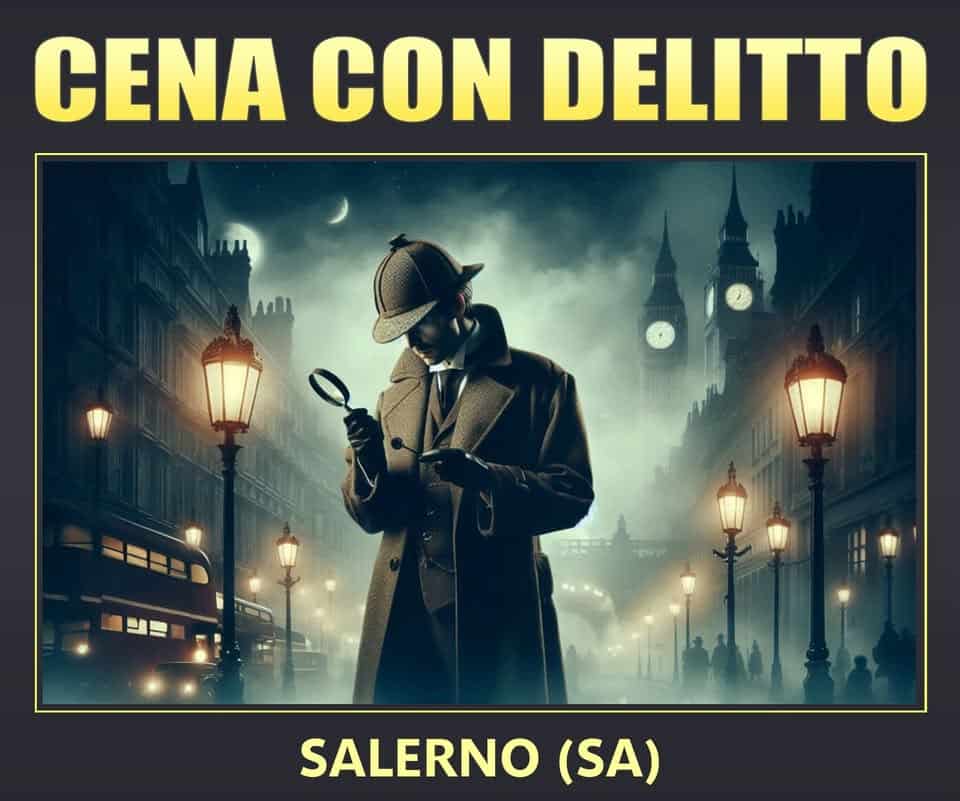 Potrebbe essere un'immagine raffigurante il seguente testo "CENA CON DELITTO SALERNO (SA)"