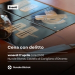 Cena con delitto “Il gioco delle coppie” al Castello Volante di Corigliano d’Otranto Potrebbe essere un'immagine raffigurante macchina per caffè e il seguente testo "Eventi Cena con delitto delitto venerdì 17 aprile ore 21.00 Nuvole Bistrot, Castello di NwoleBist,.cselelioioOo Corig liano Corigliano Coriglianod'Otranto d' d'Otranto Nuvole Bistrot"
