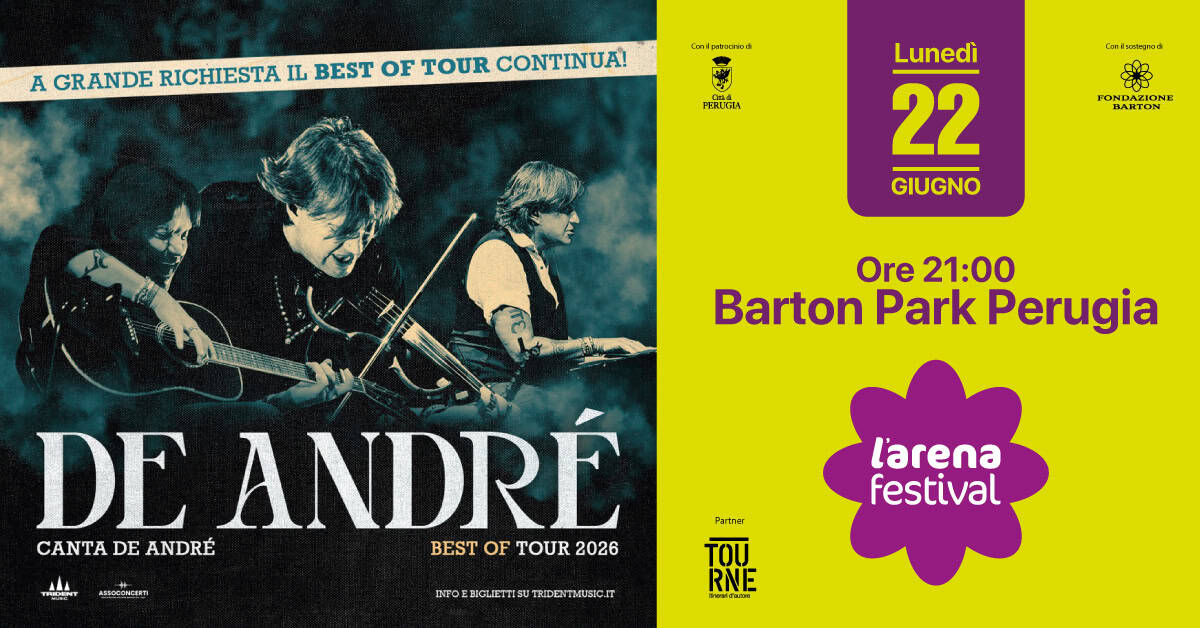 CRISTIANO DE ANDRÉ – De André canta De André Best of Tour 2026 Potrebbe essere un'immagine raffigurante testo