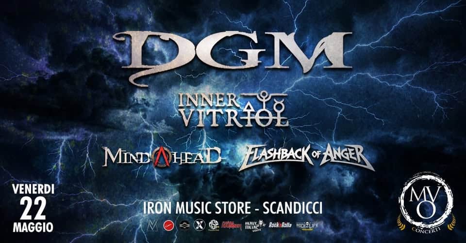 DGM/ Inner Vitriol/ Mindahead/ Flashback of Anger Live Iron Music Store – Scandicci Potrebbe essere un'immagine raffigurante testo