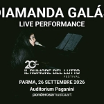 DIAMANDA GALÁS – LIVE PERFORMANCE – IL RUMORE DEL LUTTO FESTIVAL Potrebbe essere un'immagine raffigurante il seguente testo "DIAMANDA GALÁS LIVE PERFORMANCE 20 ANNO nIlioNr DrI IITTO ILIOMUIL ULL LUIIU FESTIVAL PARMA, 26 SETTEMBRE 2026 Auditorium Paganini ponderosamusic&art"