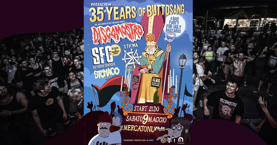 DISCOMOSTRO / SFC / STIGMA / STOMACO in concerto a Taranto | Mercato Nuovo Potrebbe essere un'immagine raffigurante folla e testo