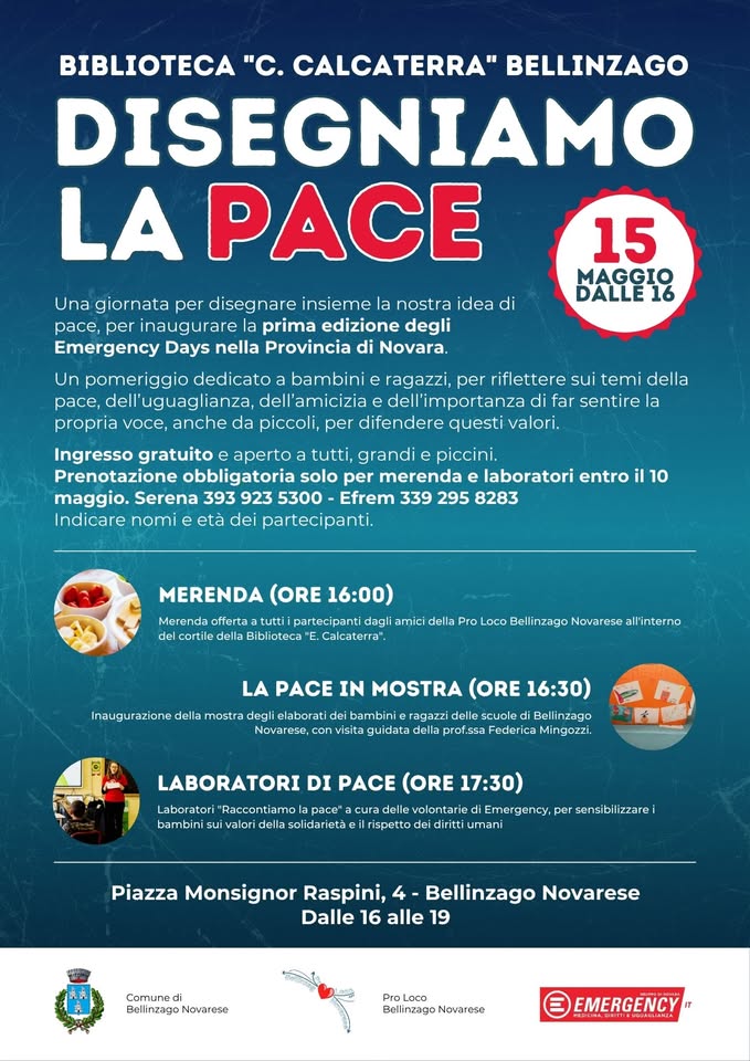 Evento Emergency Days Novara Disegniamo La Pace Locandina Emergency Days Novara Disegniamo La Pace - venerdì 15 maggio ore 16:00 - 19:00
