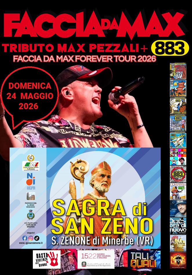 Faccia da Max-Tributo 883&Pezzali@Sagra San Zeno Minerbe VR Potrebbe essere un'immagine raffigurante testo