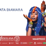 FATOUMATA DIAWARA Potrebbe essere un contenuto di pop art raffigurante una o più persone, trecce e testo