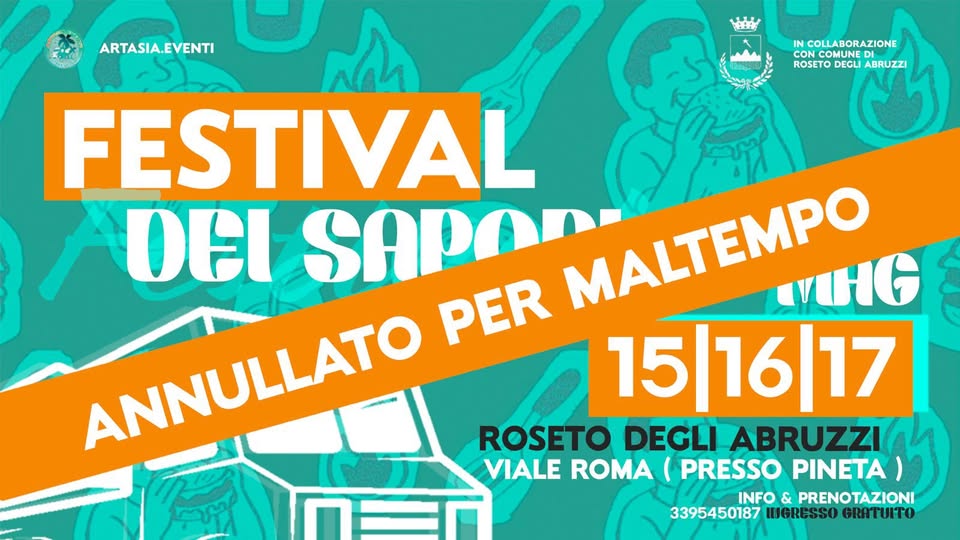Potrebbe essere un'immagine raffigurante il seguente testo "ARTASIA.EVENTI CHHH INCOLLABORAZIONE IN CO ROSETO DEGLI NCOMUNE ABRUZZI FESTIVAI EI SAPORI MAG OEF 15|16|17 ROSETO DEGLI PRESSO ABRUZZI ABRUZZA PINETA VIALE ROMA ( INFO & PRENOTAZIONI 3395450187 IGRESSO GRATUITO"