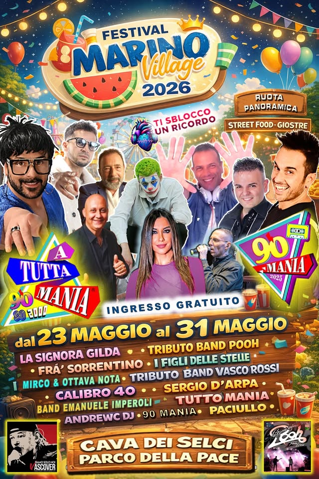 Evento Festival Marino Village Locandina Festival Marino Village - sabato 23 maggio ore 16:00 - 18:00
