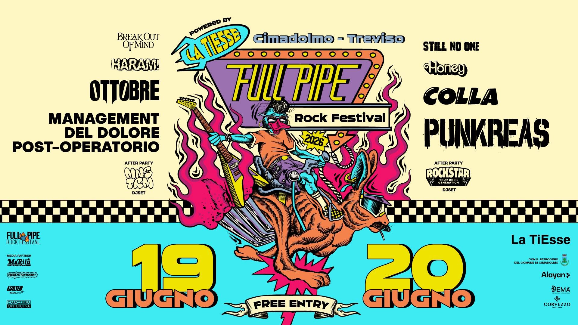Evento FULL PIPE ROCK FESTIVAL 2026 powered by LaTiesse 5a Edizione Locandina FULL PIPE ROCK FESTIVAL 2026 powered by LaTiesse 5a Edizione - da venerdì 19 giugno - sabato 20 giugno 2026 ore 17:00 ore 23:45