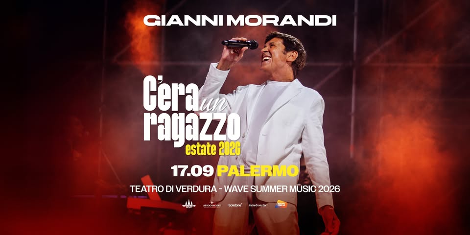 Evento Gianni Morandi – Palermo – Teatro di Verdura 17/09/2026 Locandina Gianni Morandi – Palermo – Teatro di Verdura 17/09/2026 - giovedì 17 settembre ore 21:30 - 23:30