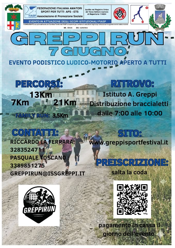 Evento Greppi Run Locandina Greppi Run - domenica 7 giugno ore 07:00 - 10:00
