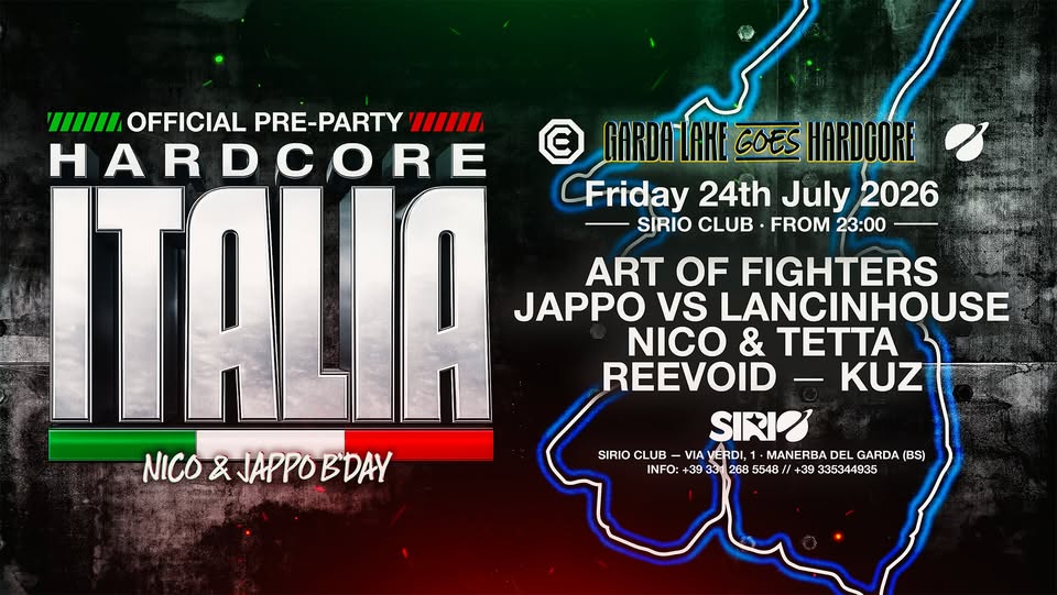 Evento Hardcore Italia – Official Pre – Party It Nico & Jappo B – Day Locandina Hardcore Italia – Official Pre – Party It Nico & Jappo B – Day - venerdì 24 luglio ore 23:00 - 01:00