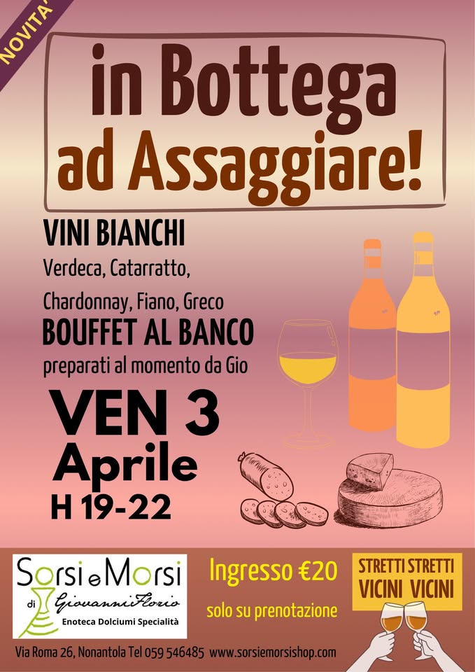 Evento In Bottega ad Assaggiare Locandina In Bottega ad Assaggiare - venerdì 3 aprile ore 19:00 - 22:00