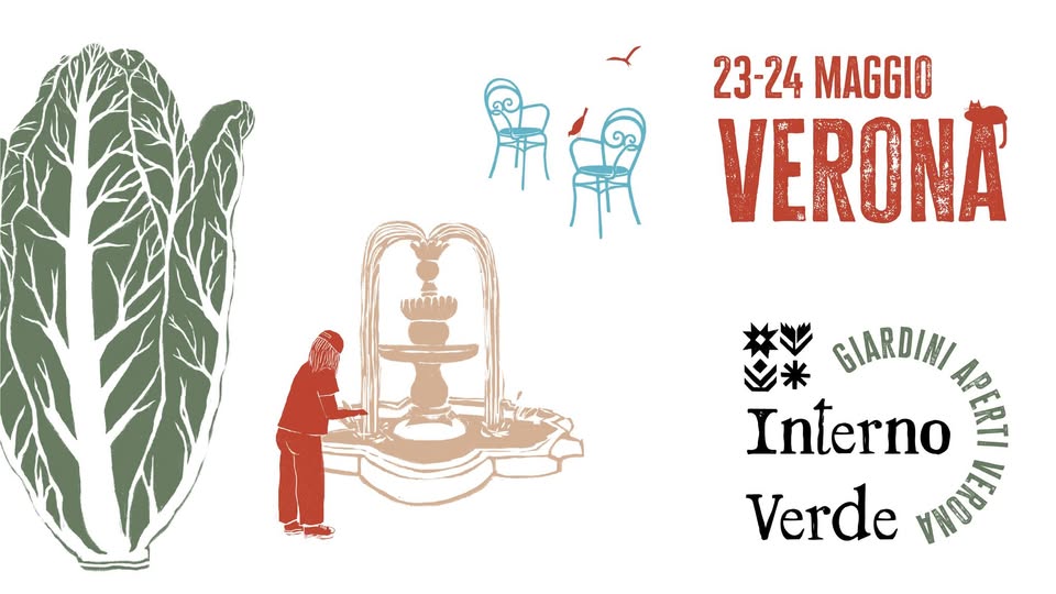 Interno Verde 🦋 Giardini Aperti Verona 2026 Potrebbe essere un disegno raffigurante il seguente testo "23-24 23-24MAGGIO MAGGIO VERONA للسي GIARDINI Interno AON Verde WHDSN"