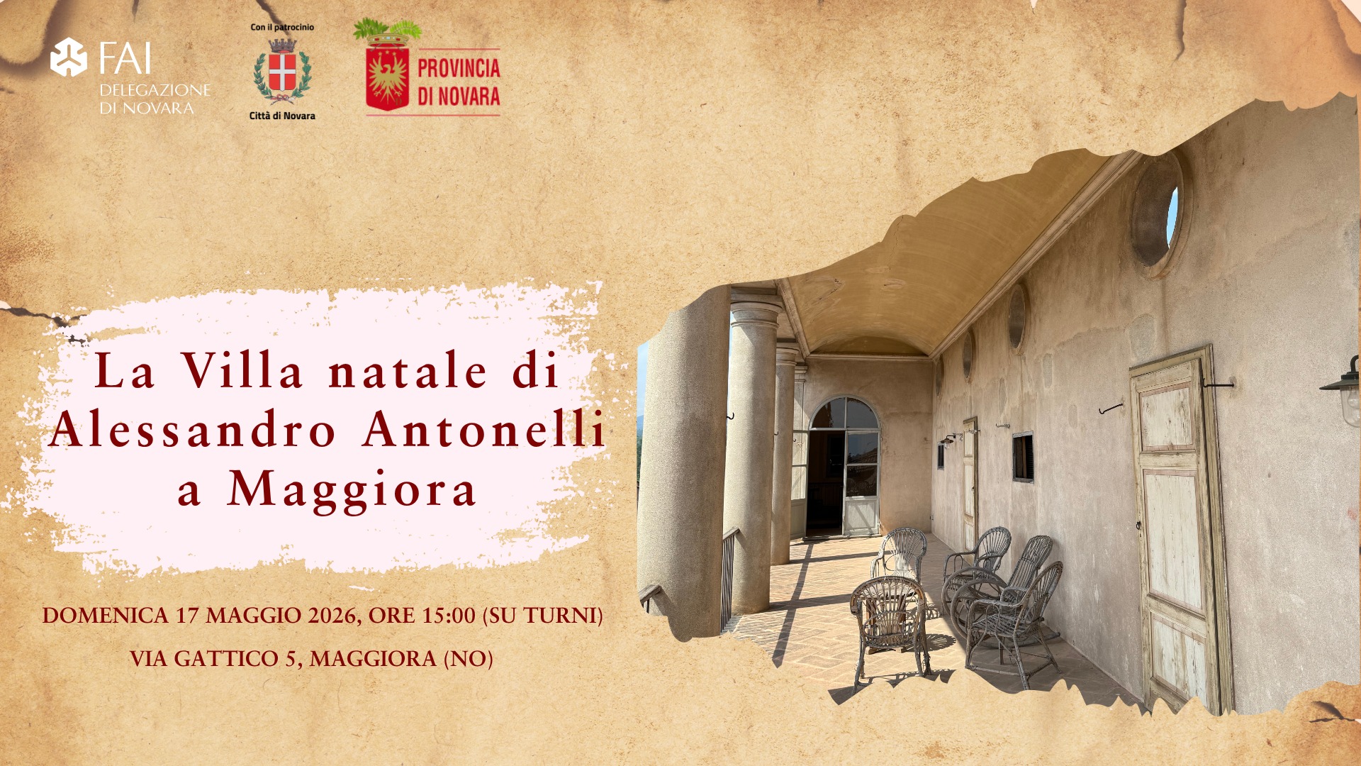 Evento La Villa natale di Alessandro Antonelli a Maggiora Locandina La Villa natale di Alessandro Antonelli a Maggiora - domenica 17 maggio ore 15:00 - 17:00