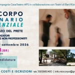 MIO CORPO Seminario Residenziale con Vincenzo Del Prete | 15 – 19 Settembre | Ostuni (BR) MIO CORPO Seminario Residenziale con Vincenzo Del Prete 15 - 19 Settembre Ostuni (BR)